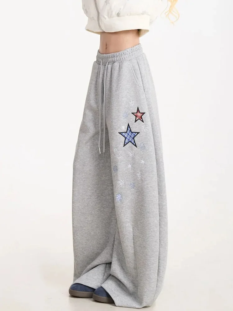 Pantalones de pierna ancha Retro Stars Y2K para mujer, pantalones holgados de cintura alta de Hip Hop, ropa de calle americana, pantalones de chándal Vintage con letras para mujer de primavera