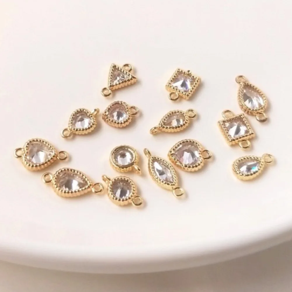 1 قطعة دلايات النحاس 14K الذهب اللون مطعمة القلب هندسية مربع قطرة الماء المستديرة دلاية من حجر الزركون لتقوم بها بنفسك مجوهرات اكسسوارات