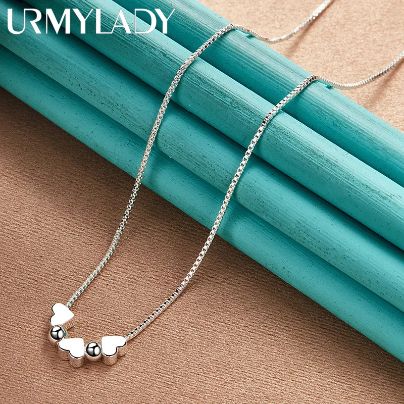 URMYLADY 925 Sterling Silver Heart Snake Chain Charm Necklace For Women Girls Party Gifts Engagement Fashion Jewelry