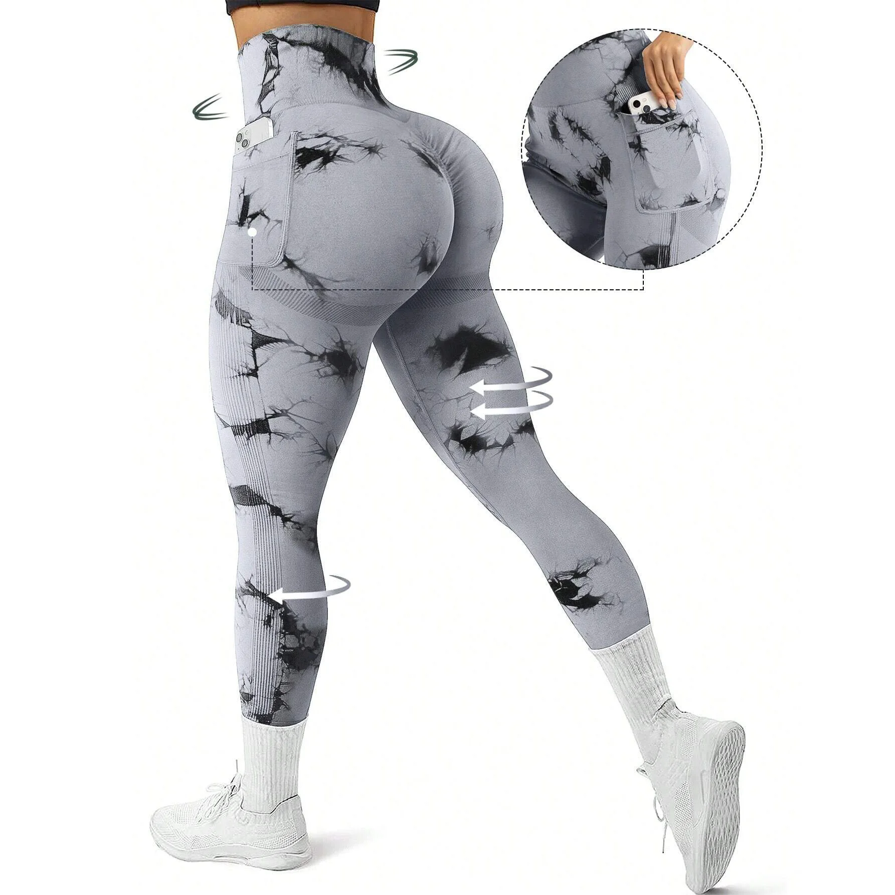 Women's Barely-There Tie-Dye Yoga Pants - High-Waisted, Butt-Lifting, Tight-Fitting Yoga Pants Suitable for Gym Workouts
