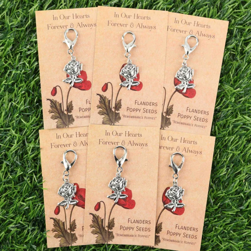 3/6pcs Romantic Rose Flower Series Keychain Set A positive poppy flower card Decorative clothing Bag  Car keychain，It is an idea