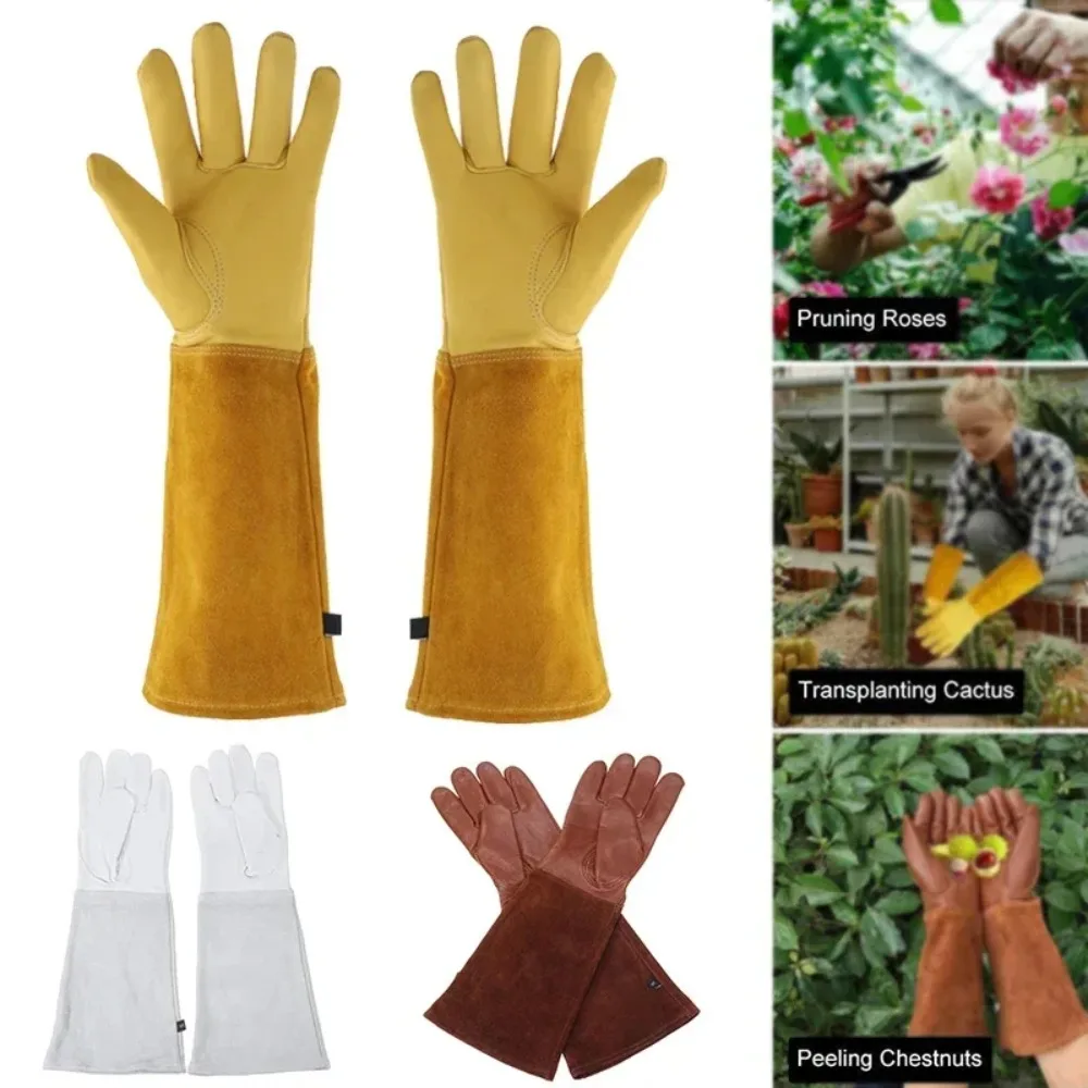 Long Tube Gardening Safety Working Gloves Leather Breathable Gauntlet Pruning Gloves Garden  Industrial Protective Work Gloves