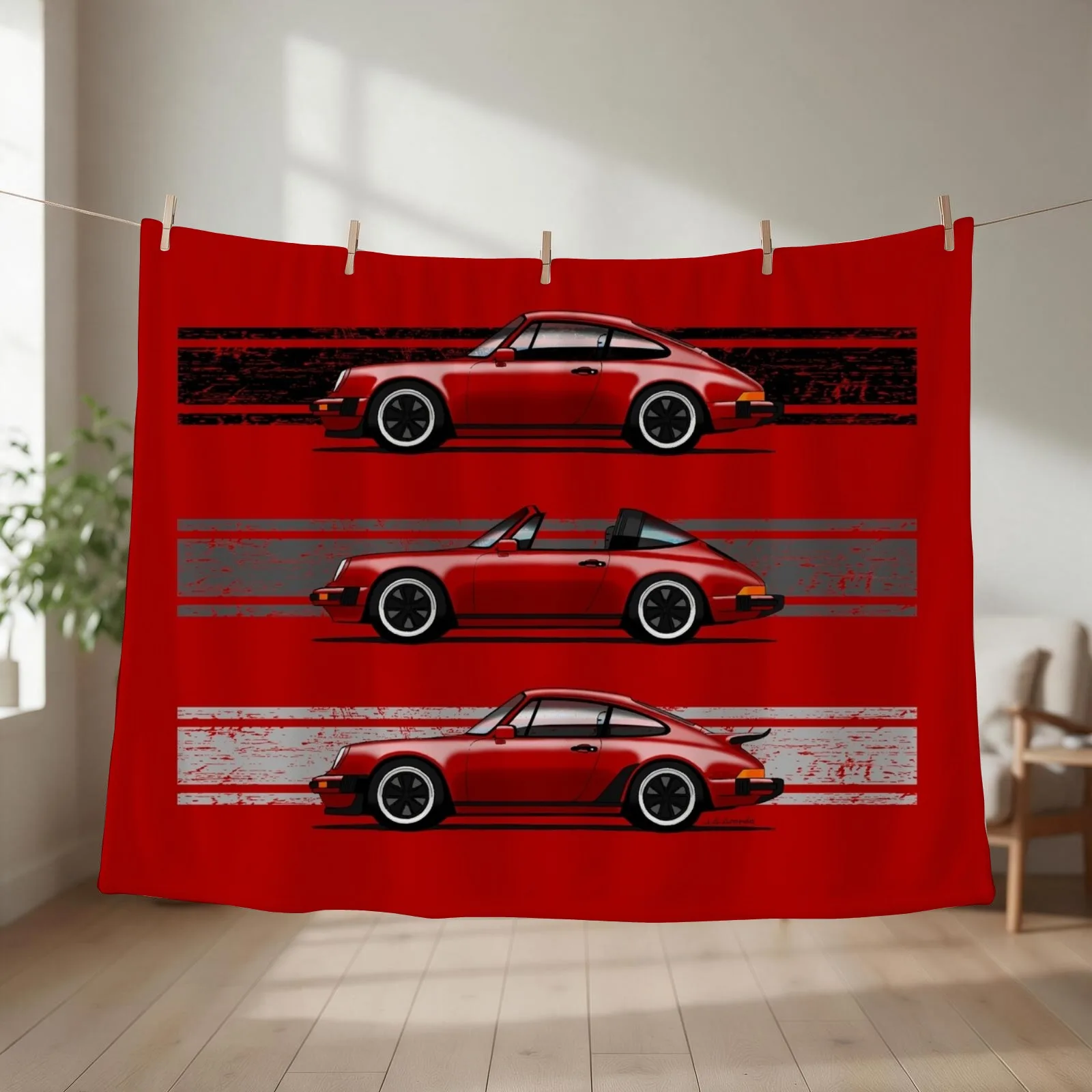 My drawing of the iconic German sports cars in green Throw Blanket couch cozy soft plush fuzzy picnic outdoor blanket