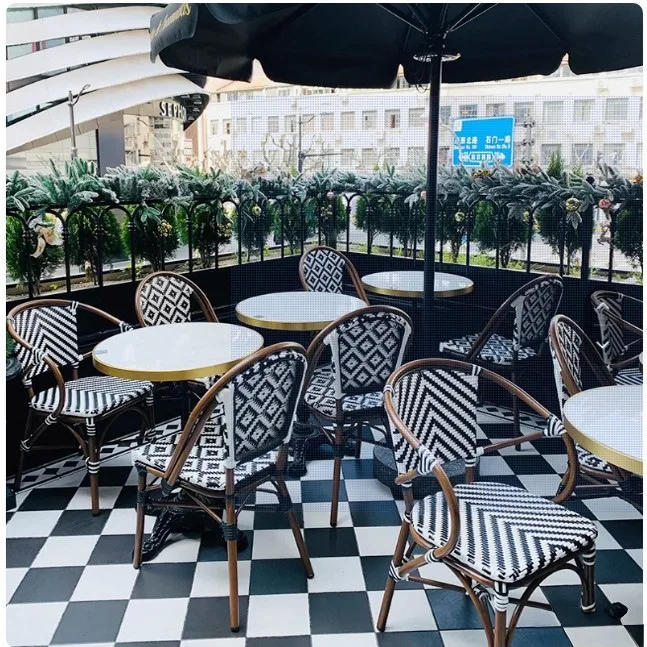 Retro rattan tables and chairs outdoor casual dining chairs outdoor metal tables and chairs