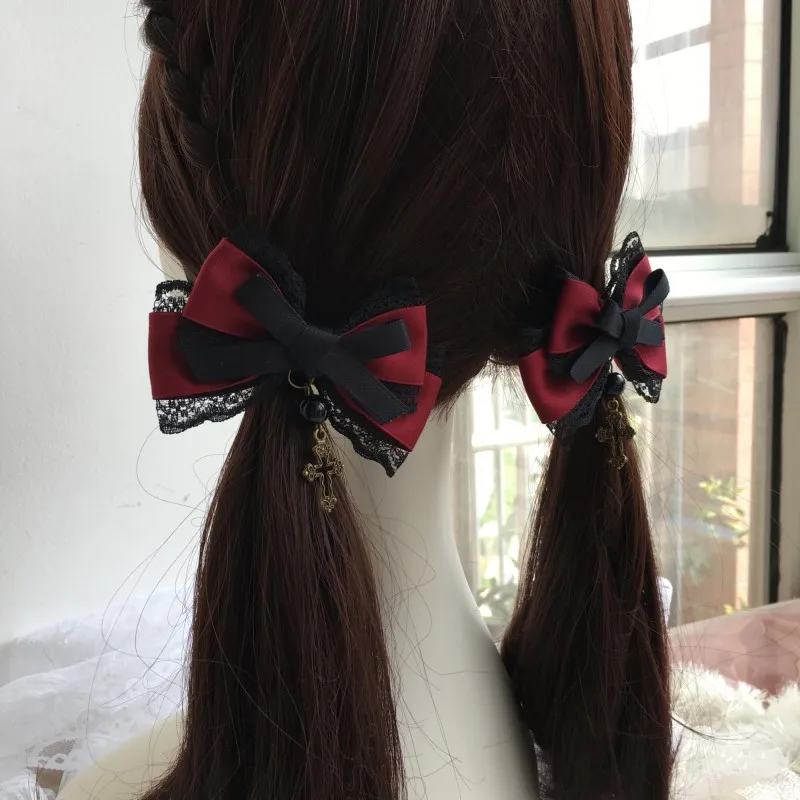 Lolita acessórios preto vinho vermelho arco hairpin gótico chapelaria estilo gótico kc lolita acessórios de cabelo