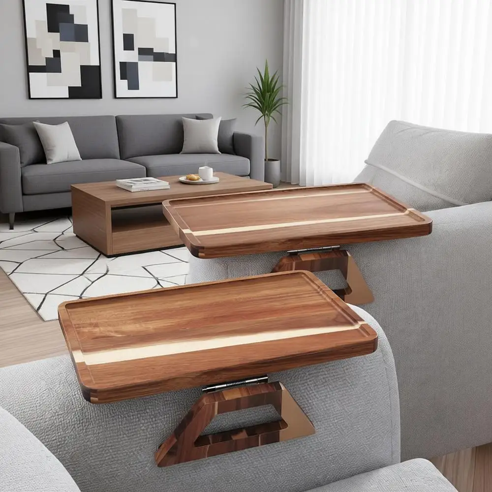 

Acacia Wood Couch Arm Tray, Couch Tray, Folding Sofa Armrest Trays, Couch Arm Table Clip-On for Drinks, Snacks, Remote Control