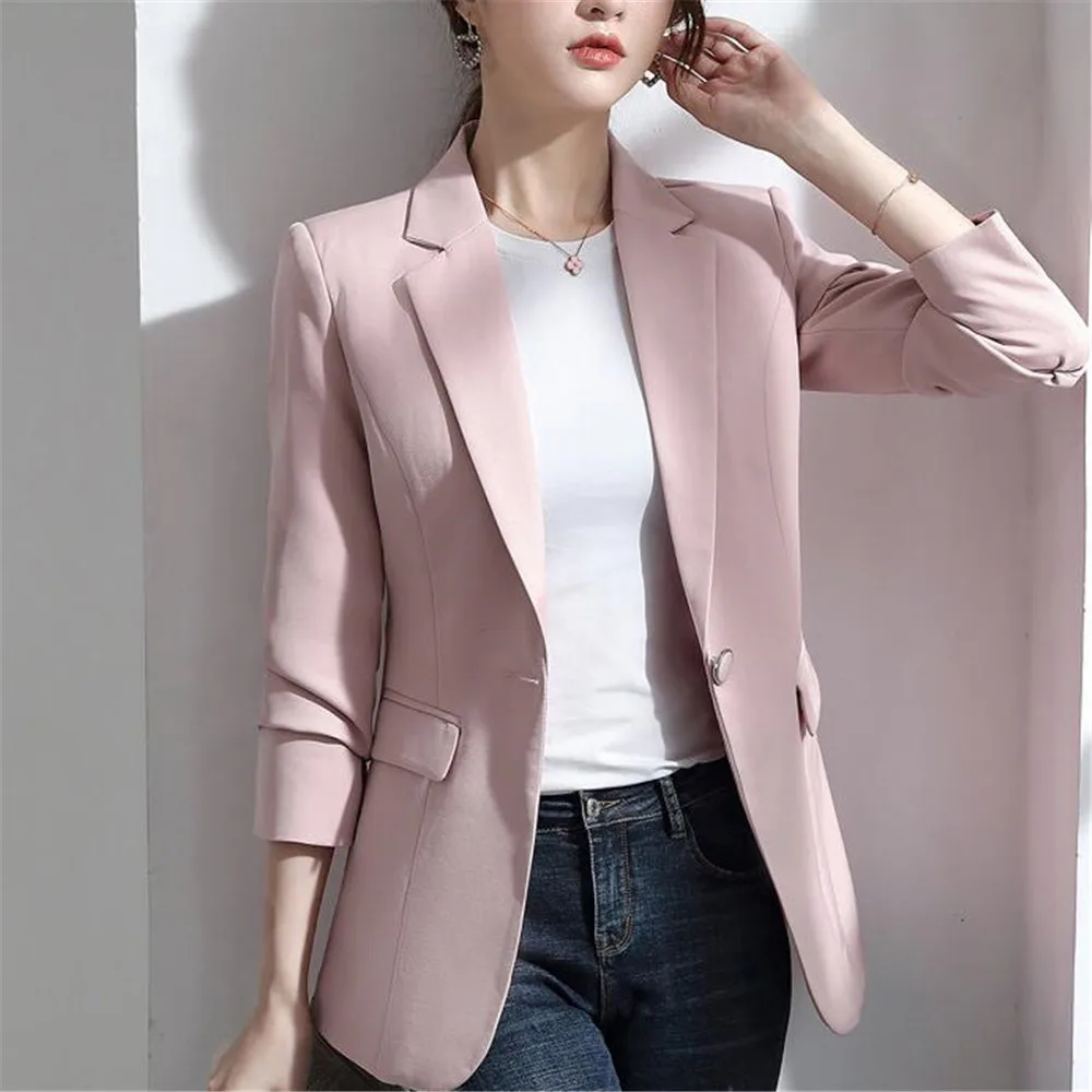 Fashion Fall Autumn Red Slim Business Blazers Coat Spring Casual All-match Women Blazers Jackets Korea Work Office Lady Suit