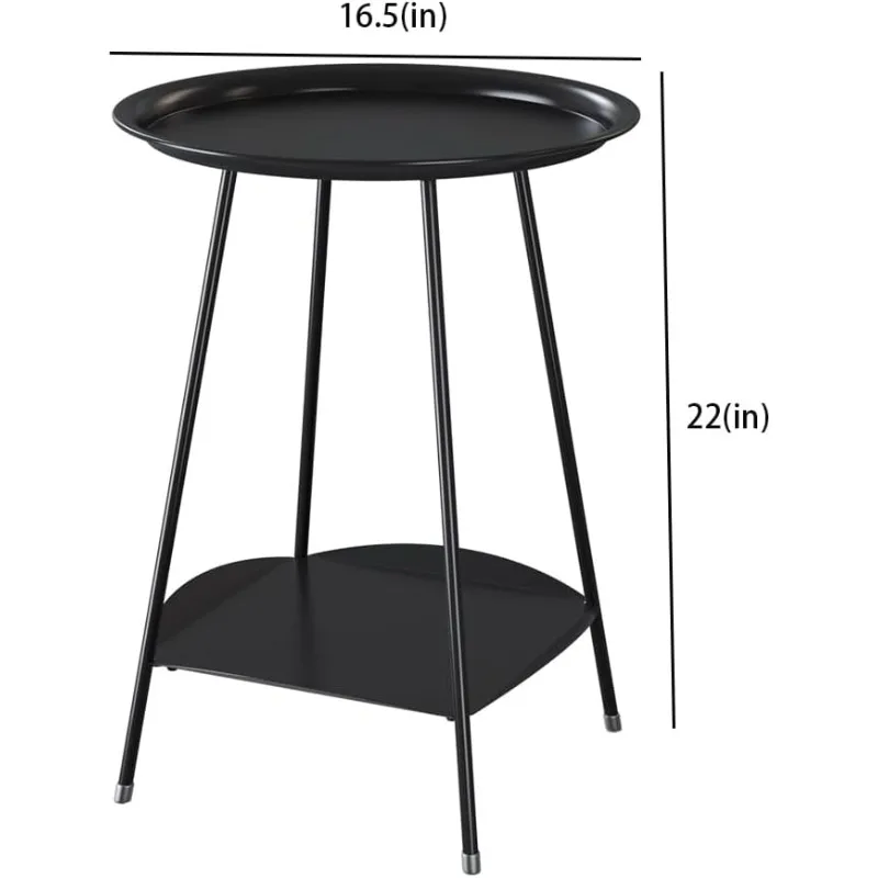 2-Tier Accent Round Side/End Table,Small Round Nightstand,Waterproof Metal Structure, Great for Living Room, Bedroom, Indoor