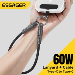 Essager 60W Type C To Type C Fast Charging Cable For iPhone 16 Xiaomi Huawei Lanyard Halter Neck Wrist Multifunctional Cable