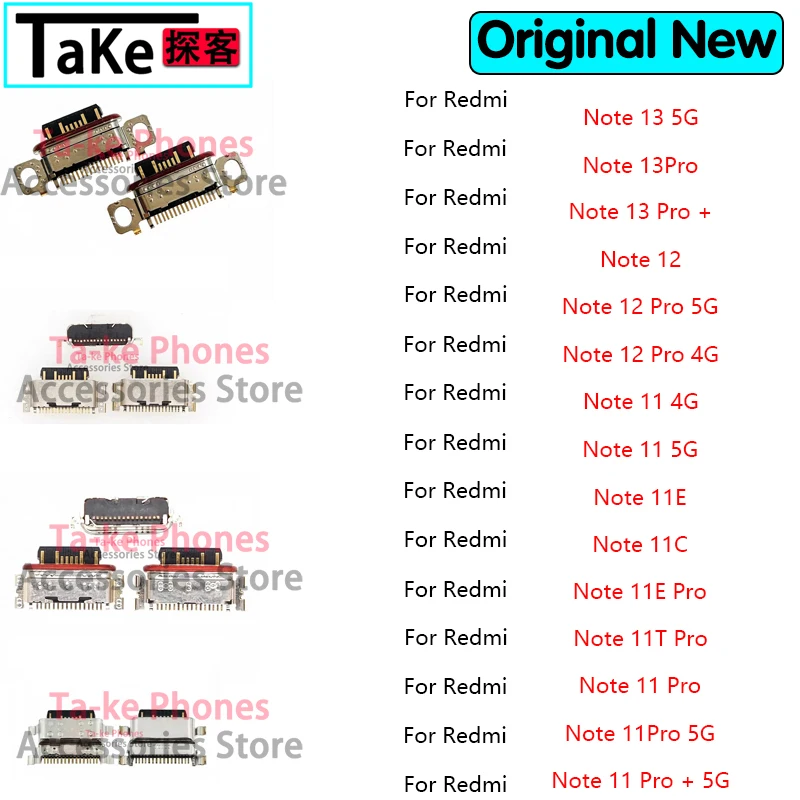 100Pcs USB Type-C Jack Charging Port Connector Plug Socket Dock New for Xiaomi Redmi Note 13 12 11 11E 11T Pro Plus 4G 5G