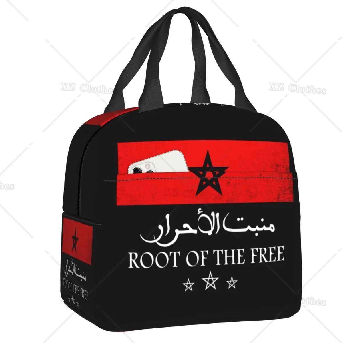 

Custom Vintage Morocco Flag Lunch Bag Cooler Thermal Insulated Lunch Boxes Tote Bags with Pocket for Men Women Work Picnic Trip