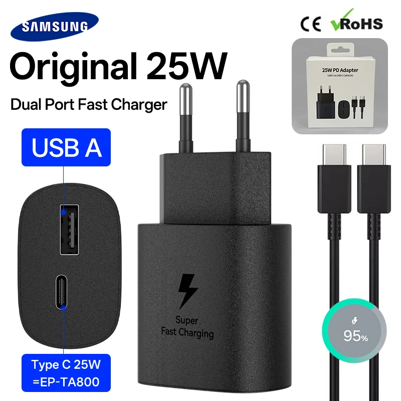 25W Samsung Charger Super Fast Charging Adapter Type C Galaxy S25 S24 S23 S22 S21 Plus A56 A55 A05s 