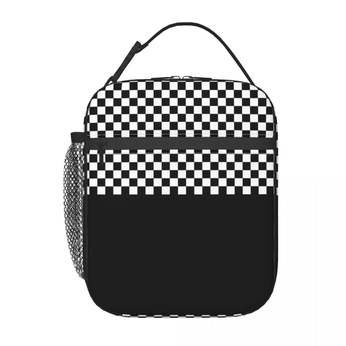 Custom Black And White Checkered Lunch Bag Women Cooler Warm Insulated Lunch Box for Adult Office