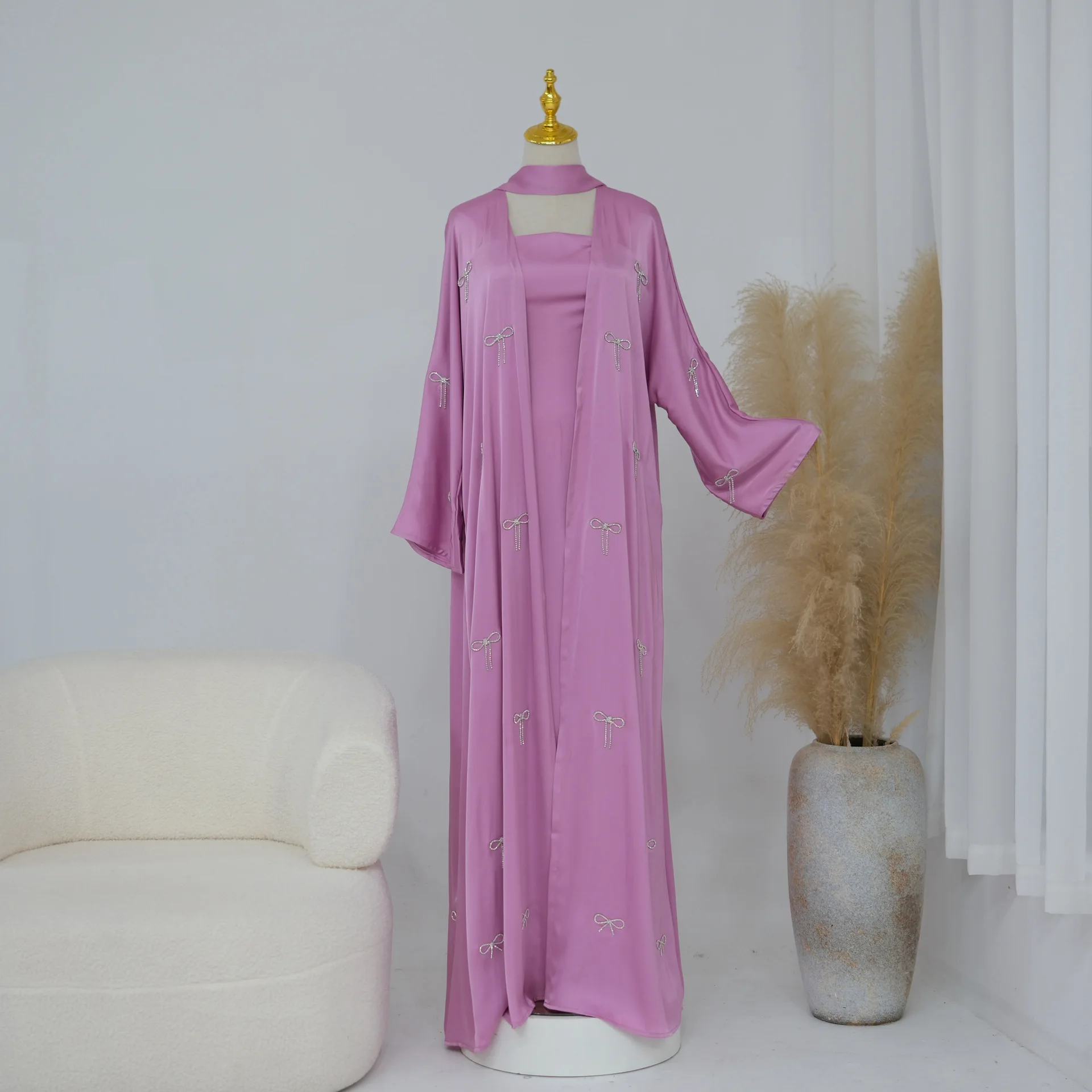Dress Suit Women Eid Abaya Dresses 2 Piece Set Muslim Party Cardigan Robe Diamonds Abayas Jalabiya Kaftan Ramadan Dubai Vestidos