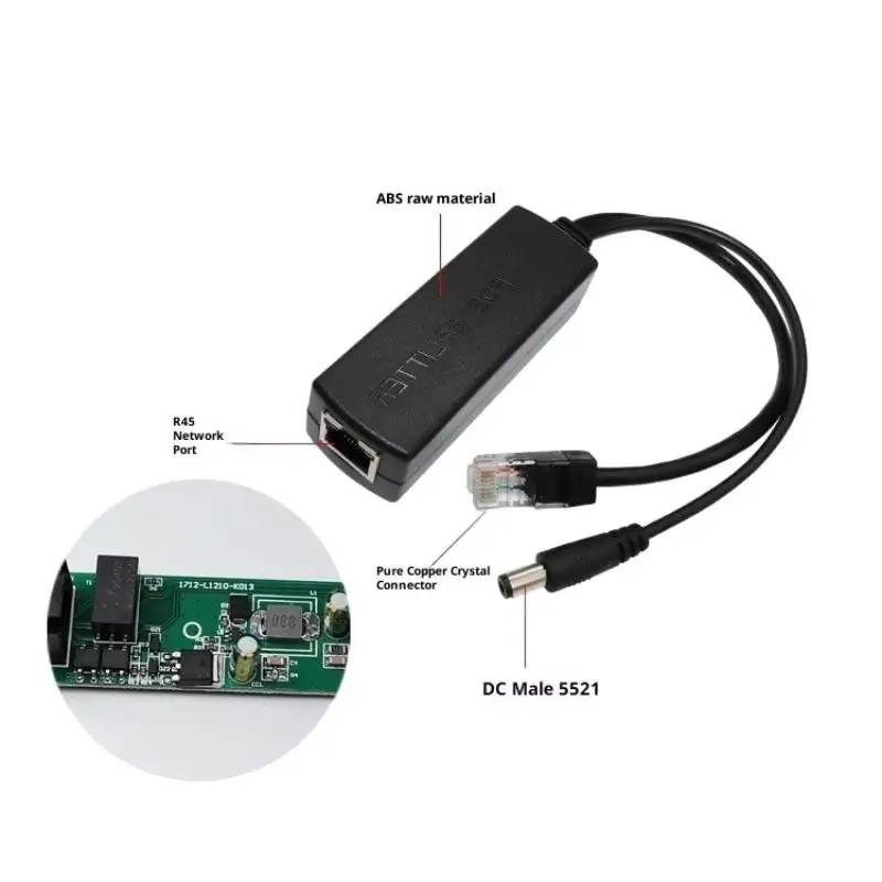 9؛ محول مقسم POE المحسن لنظام الأمان - وحدة واحدة، 5 فولت/48 فولت، متوافق مع IEEE 802.3af، التوصيل والتشغيل