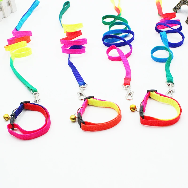 Adjustable Pet Walking Leash 1.2M Rainbow Nylon Collar And Leash Set For Small Dogs Kitten Puppy Christmas Gifts Pet Accessories