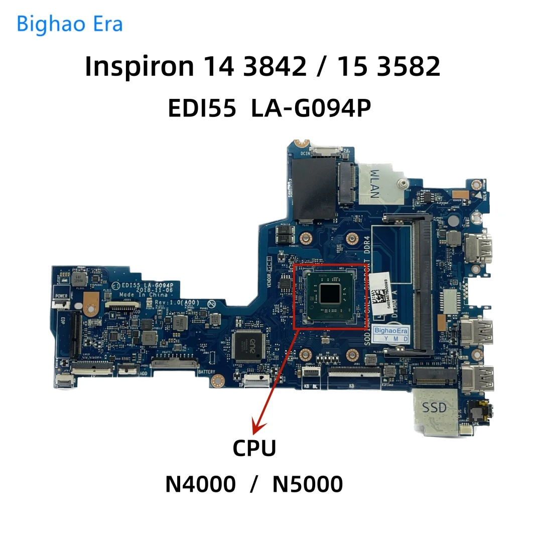 

EDI55 LA-G094P For Dell Inspiron 14 3482 15 3502 3582 3782 Laptop Motherboard With Intel N4000 N5000 CPU CN-06P8X8 07T7CP 01C5GJ