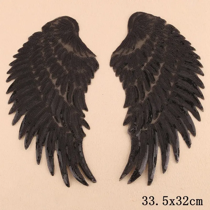 Prajna 1Pair Angel Wing Patch Applique Sewing Iron On Sequin Patches For Clothes Stickers Jeans Fabric Patch DIY Sewing Supplies