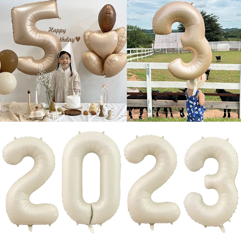 32/40Inch Cream Color Number Balloons 1-9 Large Digital Foil Helium Ball Girl Kids Adult Happy Birthday Party Decoration Wedding