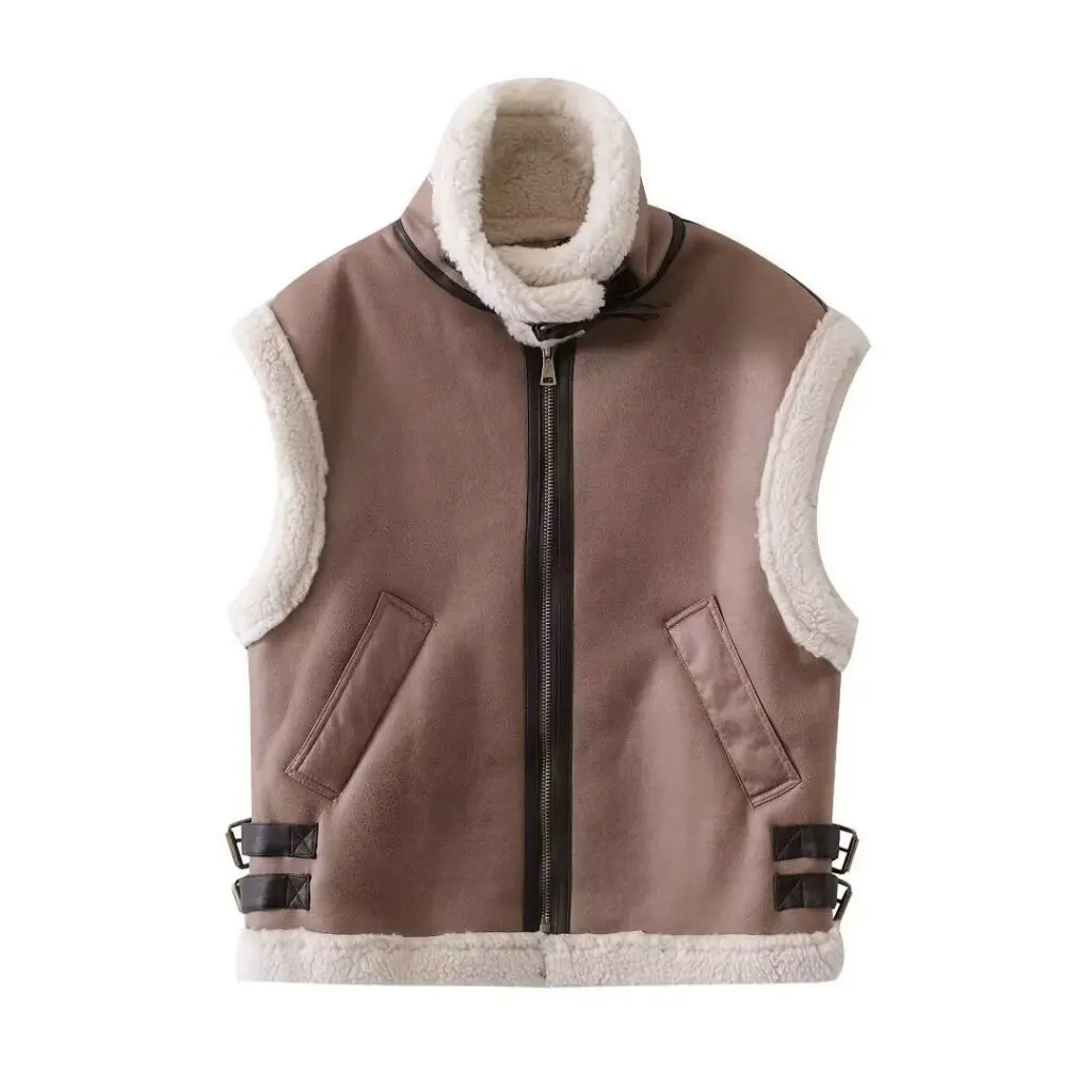 

European And American Fashion Sleeveless Vest Jacket Stand Collar Personality Street Style Winter New M2038 Women's Top