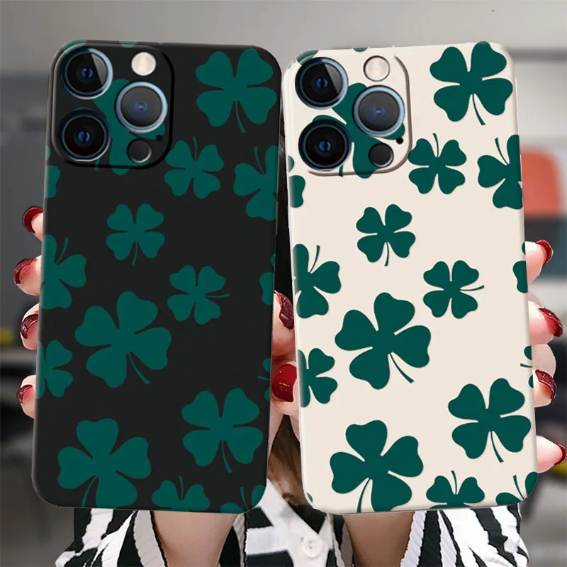 

Simple Lucky Clover Phone Case For iPhone 17 16 15 11 12 14 13 Pro Max Mini X XS XR 7 Plus 17E Shockproof Silicone Cover Fundas