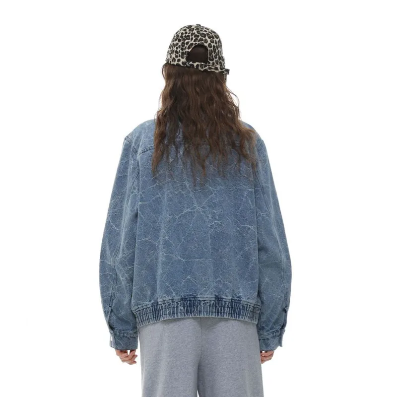 ANJY خريف شتاء جديد إمرأة الاتجاه الأمريكي غسلها الكراك عادية الدنيم سترة Ins مزاجه فريد بدوره إلى أسفل طوق معطف A15079 #5