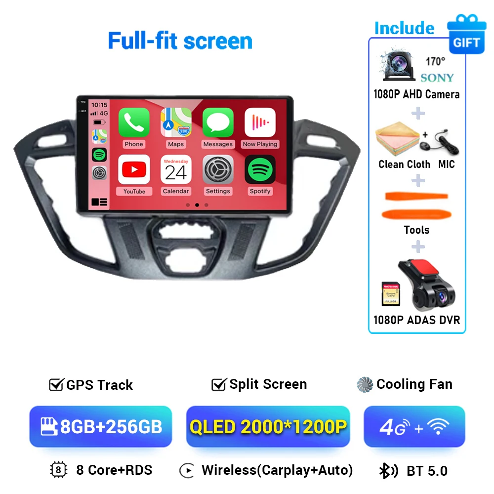 Android 15 Voor Ford Tourneo Custom 1 Ik Transit 2012 - 2021 Autoradio Navigatie Multimedia Gps Auto Carplay Qled scherm