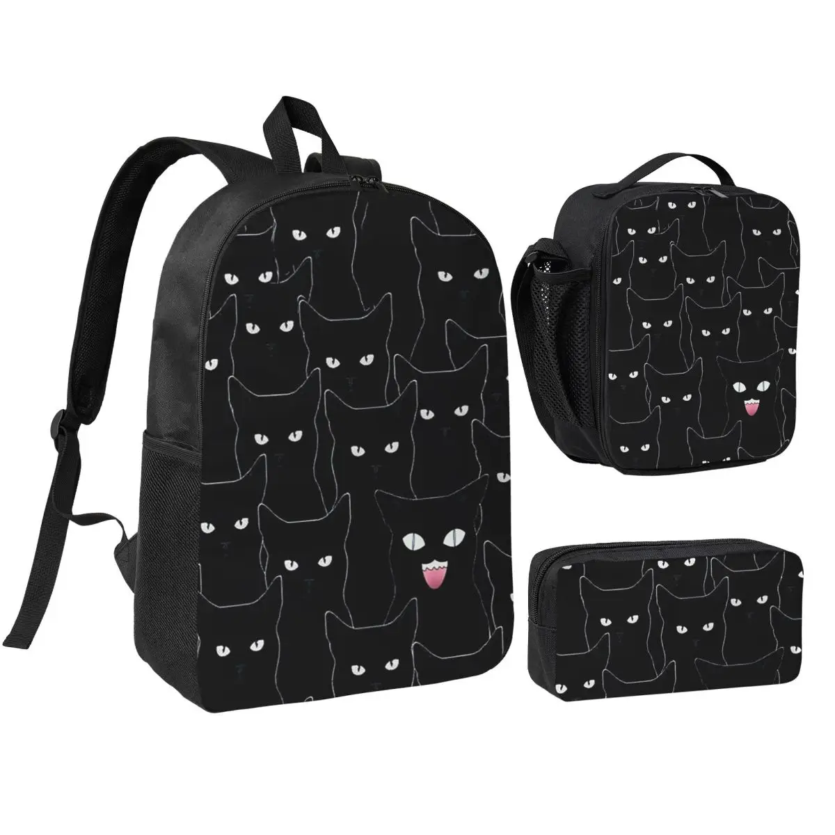 

Colorful Cat Silhouettes Cartoon Black Cats Backpack BookBag School Bag Shoulder Bags 3ps Insulated Lunch Bag Pencil Case