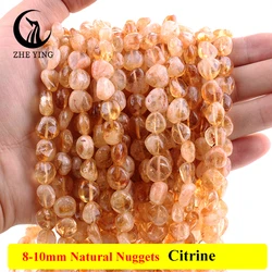 Zhe Ying Genuine Citrine Nuggets Stone 8-10mm Loose Irregular Natural Gemstone Beads for Jewelry Making Bracelet DIY Accessories