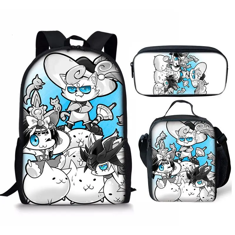 Cartoon Novelty Cool New the battle cats 3D Print 3pcs/Set pupil School Bags Laptop Daypack Backpack Lunch bag Pencil Case
