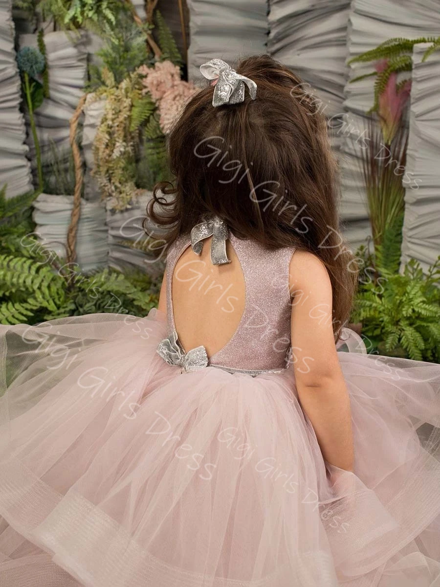 Adorable Ruffled Tulle Princess Flower Girl Dress for Wedding Toddlers Keyhole Back Lace Pageant Birthday Dress Custom Ball Gown