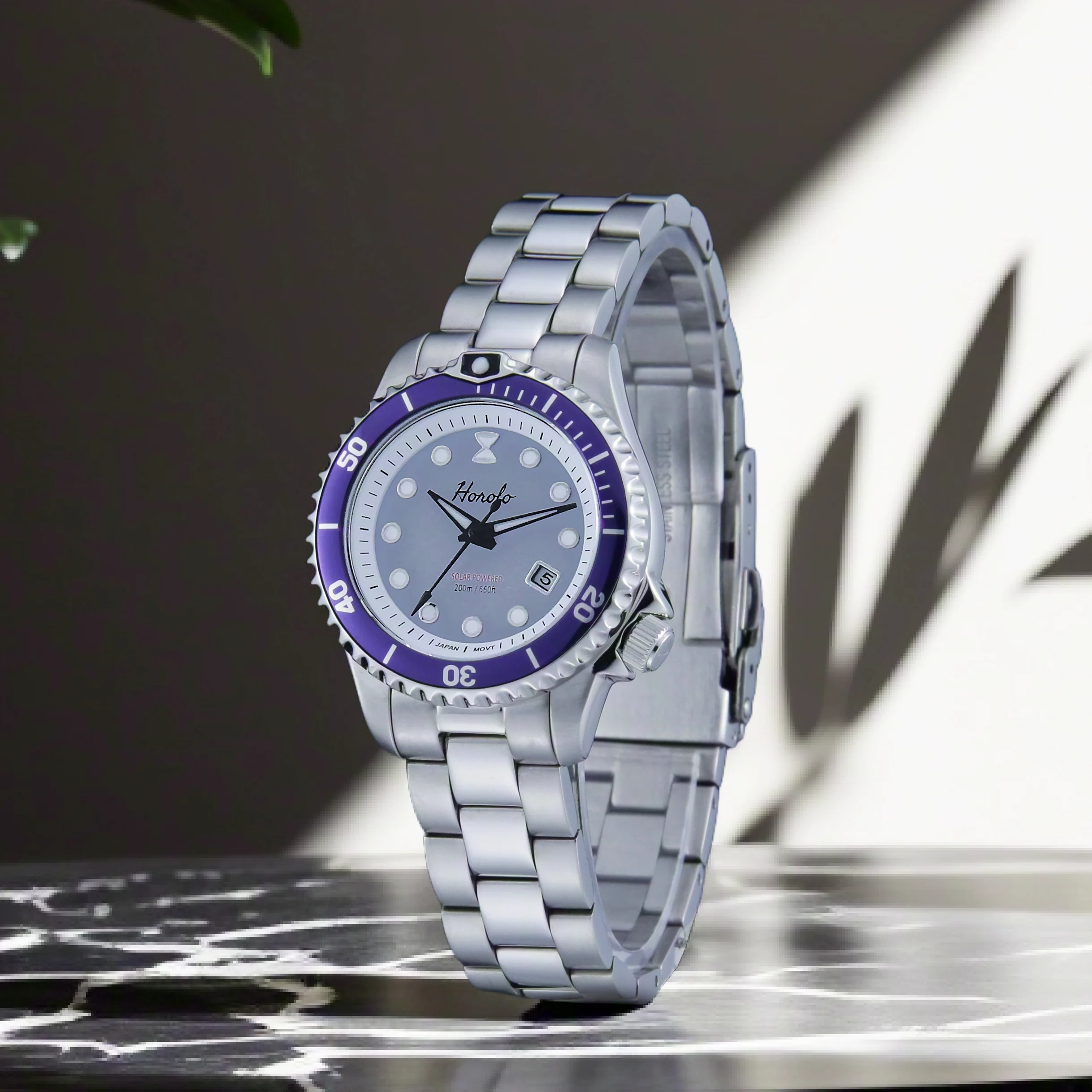 Horolo S1955X Japão Movimento Solar de Quartzo Epson VS22 Aço Inoxidável Super-LumiNova BGW9 Resistente à Água 20ATM Relógios Femininos