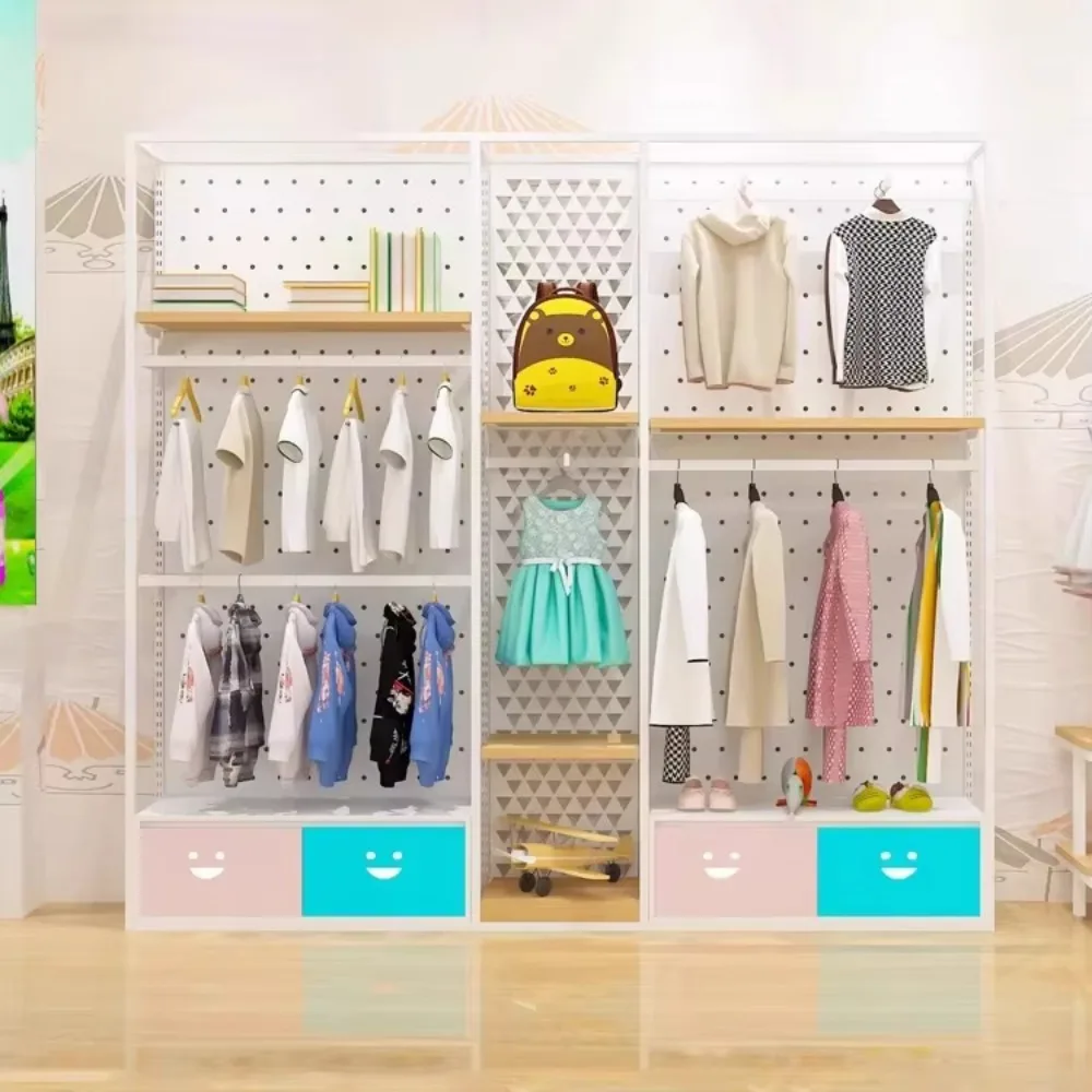 의류 매장 진열대 이중 행거 어린이 의류용 벽걸이형 엄마와 아기 선반 슈퍼마켓용