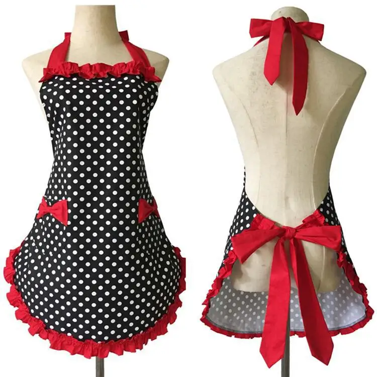 

Festive Fashion Princess Apron Pure Cotton Polka Dot Bow Pocket Korean Kitchen General Merchandise