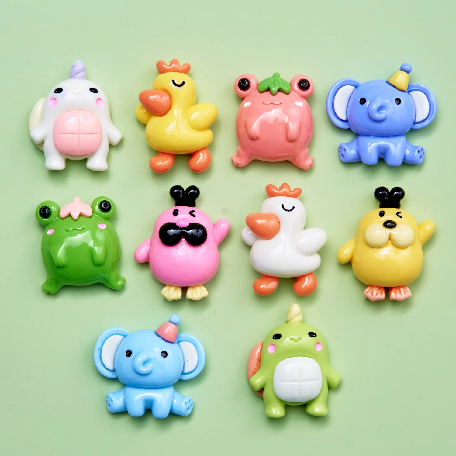 100pcs Kawaii Cartoon Frog Elephant Resin Flat Back Convex Circular Scrapbook Hair Bow Making DIY Accessories