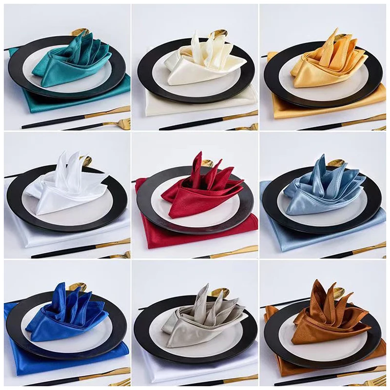 Polyester Fabric Serving Napkins Table Dinner Plate Linen Handkerchief Towel Set For Wedding Party