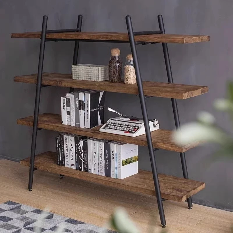 Simple solid wood living room multi-layer one-word board storage display shelf