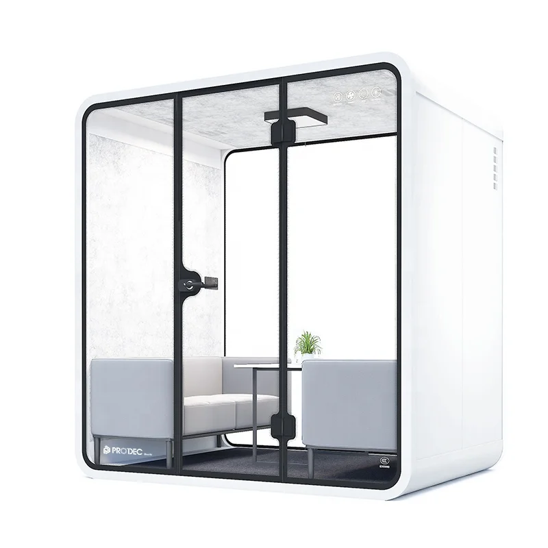6 Person Meeting Pod Customized audi Fiberglass Metal Wooden Black White Telephone Booth