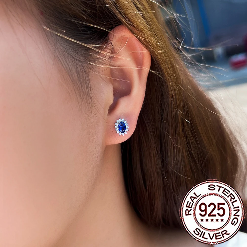 CWWZircons Ohrstecker aus 925er-Sterlingsilber, Vintage-Stil, blauer CZ-Zirkon, große Blumenform, für Frauen, Hochzeit, Party, Schmuck, Geschenke, SE109 – Detail 4
