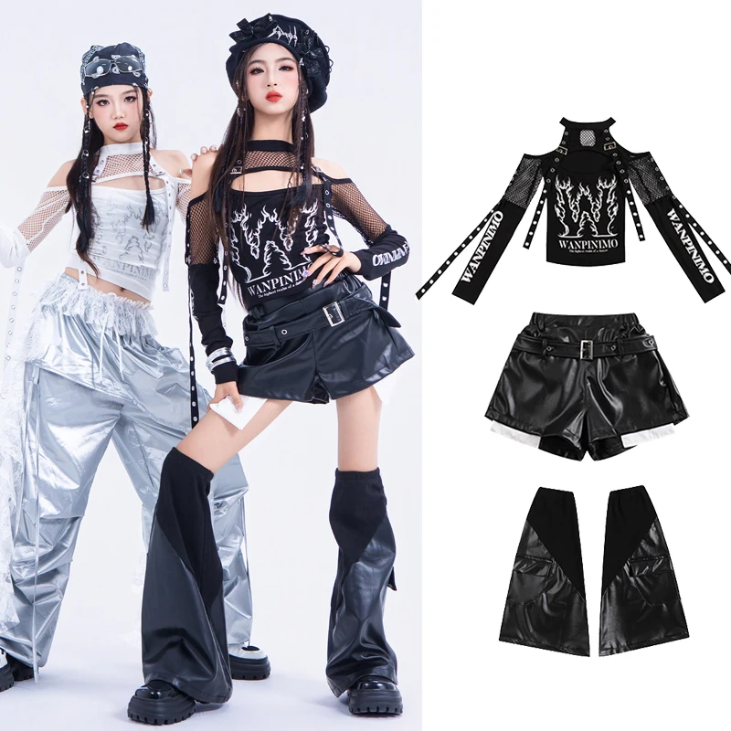 

2026 Свободные брюки с сетчатыми рукавами, танцевальные костюмы в стиле хип-хоп для девочек, групповая одежда Kpop, одежда для современного джазового танца XH3977