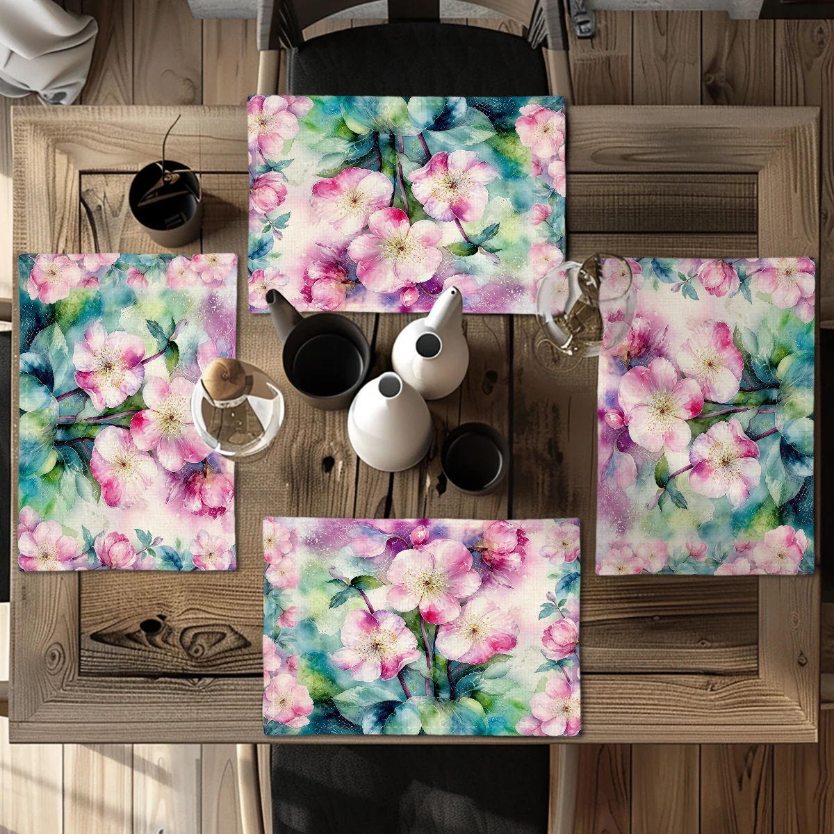 Happy Birthday Pattern Polyester Placemat - Festive Crown Rose Balloon Print Table Mat, Decorative Party Table Accessory