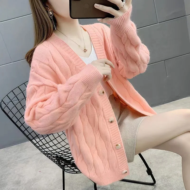 Women\'s Knitted Cardigan Sweater 2024 New Loose Fashion Autumn Single-Breasted Casual Knitted Sweater Jacket Coat Women Tops