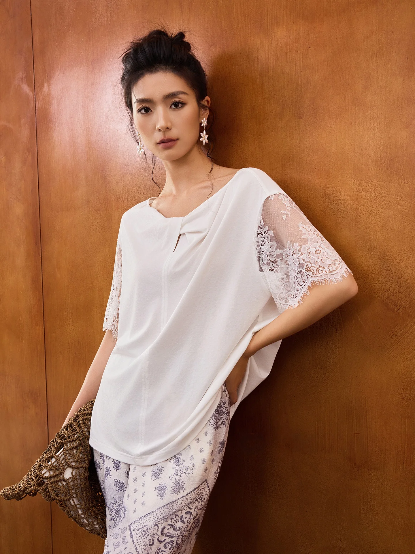 

JIANCHA Летняя свободная льняная футболка с кружевным узлом, шелковая хлопковая женская повседневная круглая футболка Ne ort Sve Top