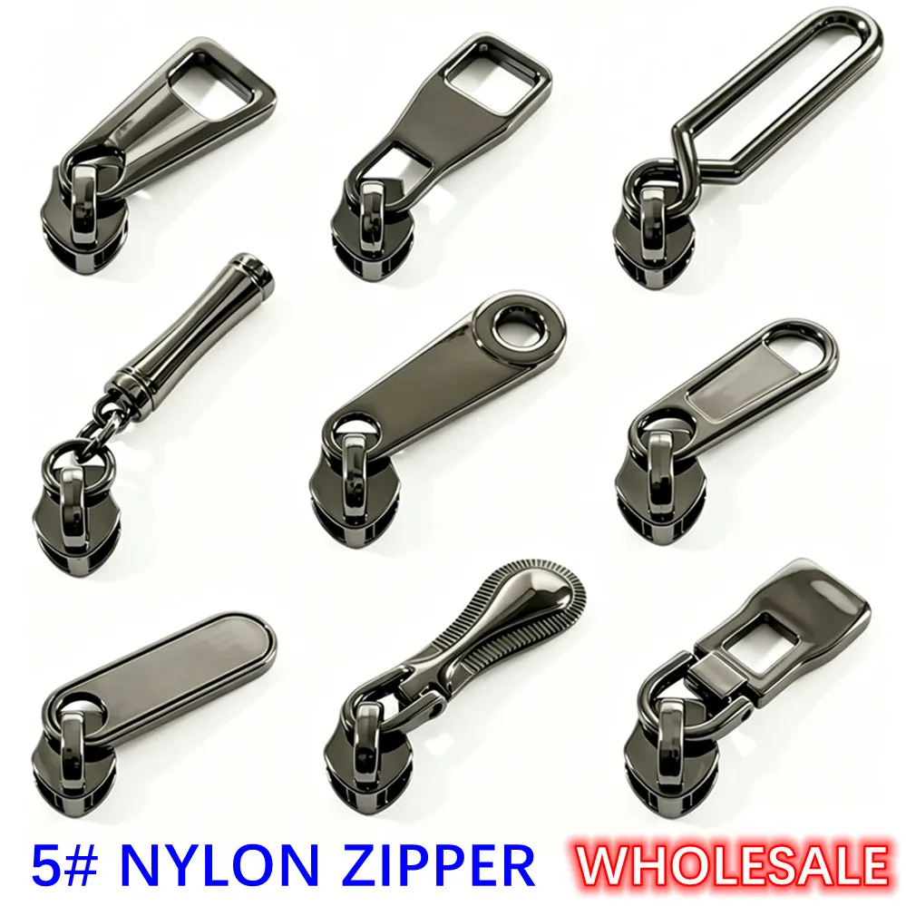 5-100Pcs 5# Zipper Slider for Nylon Zippers Tape Bag Wallet Zip Pull Clothes Zips Head Repair Kit DIY Sewing Garment Accessories