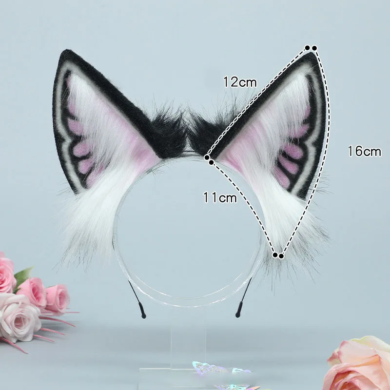 Animal Hair Hoop Plush Fox Ears Headband Butterfly Pattern Faux Furs Ears Headband For Girl Cosplay Costume Hair Accessory