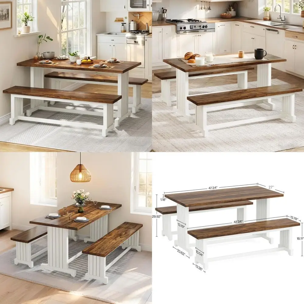 

Компактный обеденный набор 47 предметов | Кухонный стол на 2 или 3 персоны со скамьями | Деревянные изделия белого и деревенского коричневого цвета для небольших помещений