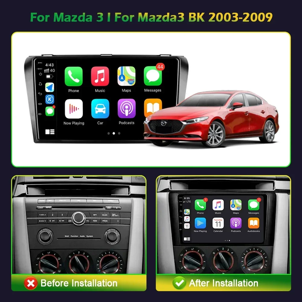 For Mazda 3 I For Mazda 3 BK 2003-2009  Car Radio Multimedia Video Player Navigation stereo 5G wifi Android 13 No 2din 2 din dvd