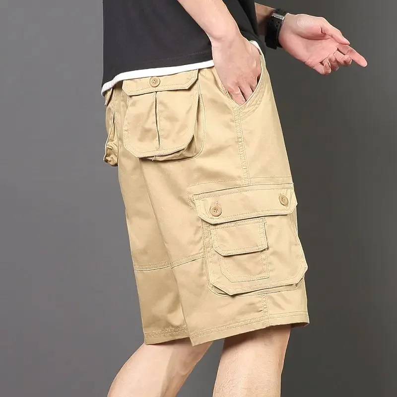 

Мужские шорты-карго, широкие свободные мешковатые мужские шорты, однотонные длинные бермуды с карманами, хлопковая одежда Half Hevy Whate, эластичный нейлон