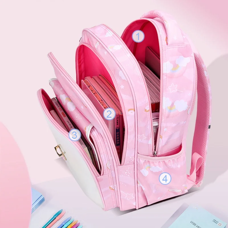 Girls Sweet Rainbow Large Capacity Backpacks New Cute Children Student Grade 1-6 Lightweight Schoolbags Waterproof Drop Shipping