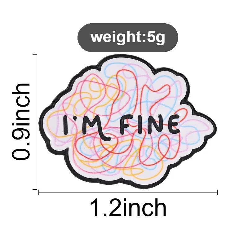 I'm Fine Tangled Thoughts Badge Colorful Messy Lines Mental Health Enamel Pins Funny Inner Chaos Brooch Accessories Decor